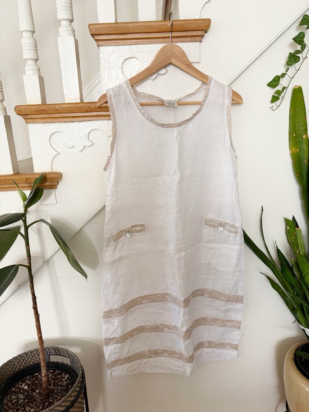 Blitz Women's Ivory Linen Sleeveless Tank Top Made in Italy Size M